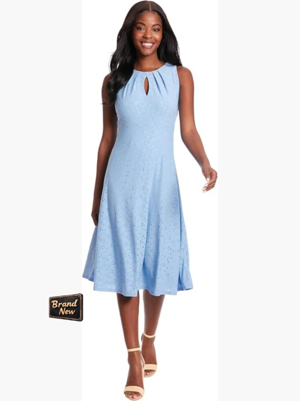 Sleeveless Fit and Flare Dress with Pleat Tucks and Keyhole Neck